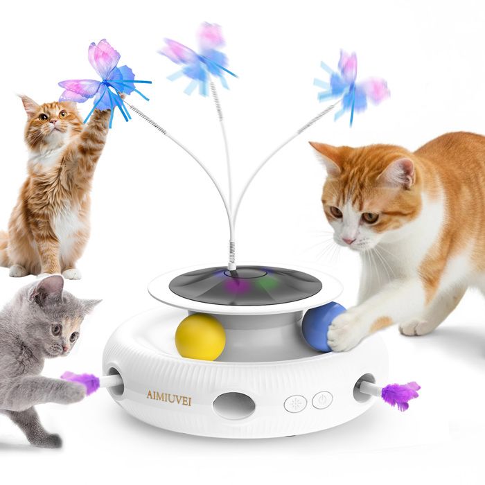AIMIUVEI Jouet pour Chat - Jouet Interactif électrique 3 en 1 pour Chats  Papillon Flottant/ Balle Incluse Rechargeable par USB