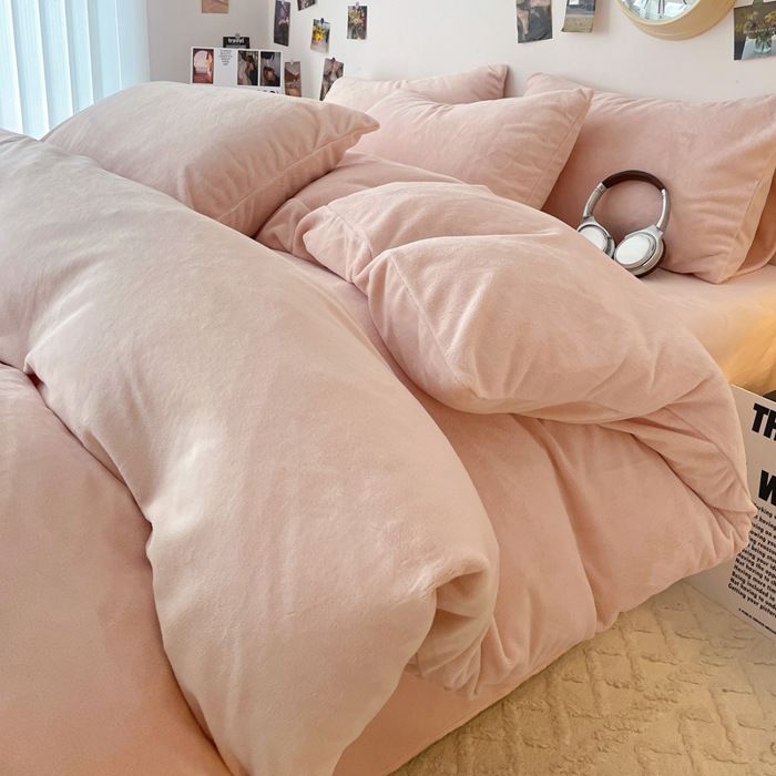 Housse de Couette Flanelle 220 x 240 cm Parure de Lit 4 Pcs en Velours Chaud Ultra Doux avec Fermeture Éclair Flanelle Bicolore E
