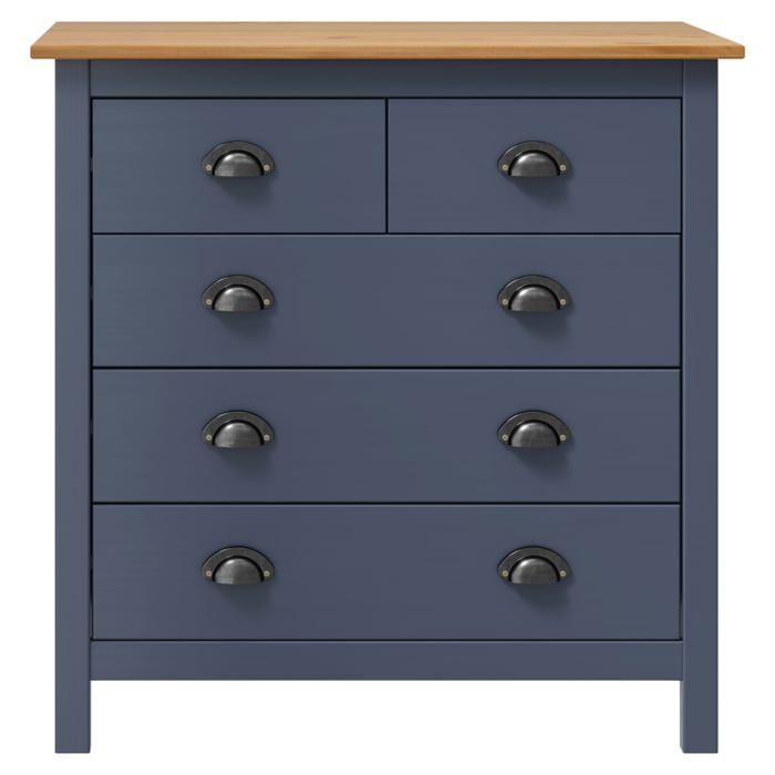 Commode en bois massif - vidaxl - 79x40x80 cm - Gris et marron miel - 5 tiroirs - Poignées de tasse - A poser au sol
