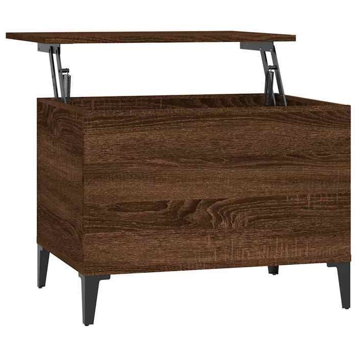 Table basse en bois dingénierie - GKO - Chêne marron - 60x44 5x45 cm - Dessus relevable - Grand espace de rangement