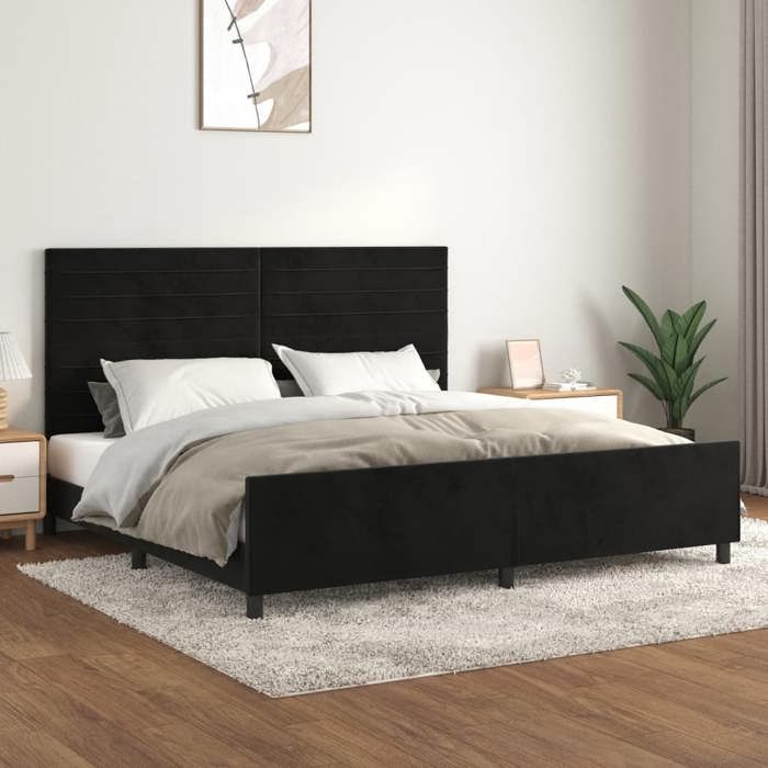Cadre de lit en velours - UU - 200x200 cm - Noir - Velours doux - Hauteur réglable - Pieds robustes