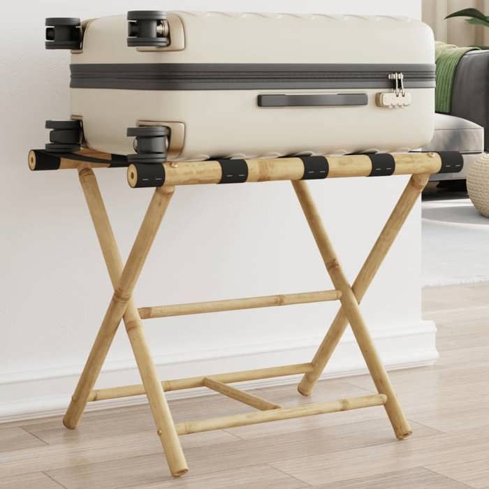 Porte-bagages pliant en bambou - vidaXL - 62x42x505 cm - Brun - Pliable - Grand espace de rangement - Deux étagères
