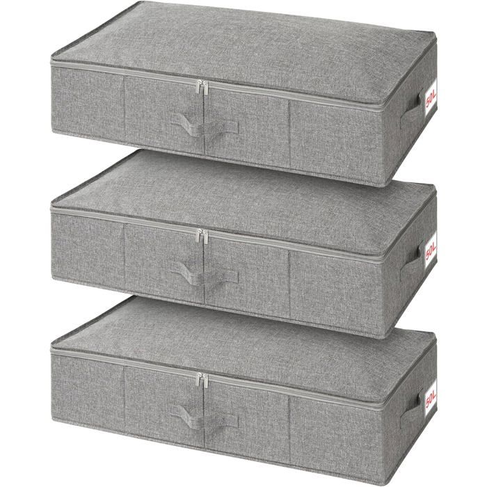 Boîte de rangement sous lit avec couvercles lot de 3 grand sac de rangement pliable en tissu avec fermeture éclair pour couettes