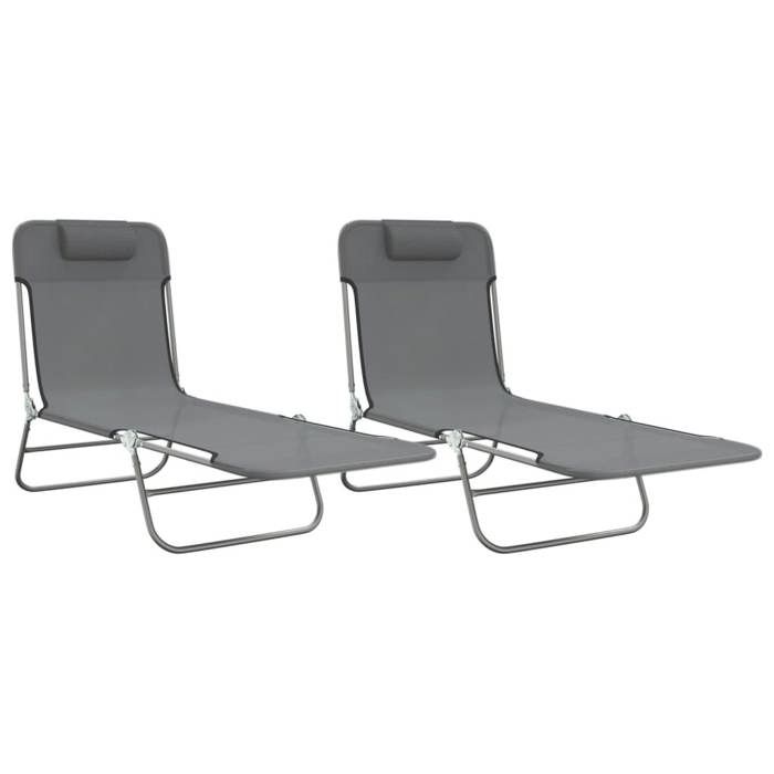 SALE 2026Transat de soleil/plage - Chaises longues pliables lot de 2 gris textilène et acier135x545x87cm 8.34 Kg 9846689