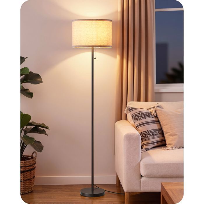 EDISHINE Lampadaire Salon Lampe sur Pied Moderne avec Abat-jour en Lin et Structure Métallique Noire Ampoule E27 LED 2700K 145 cm