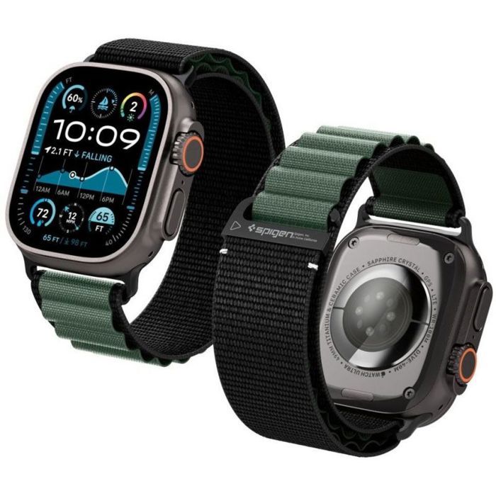 Spigen Bracelet WBF1 pour Apple Watch 6/7/8/9/10/SE/Ultra 1/2 44/45/46/49 mm Noir/vert