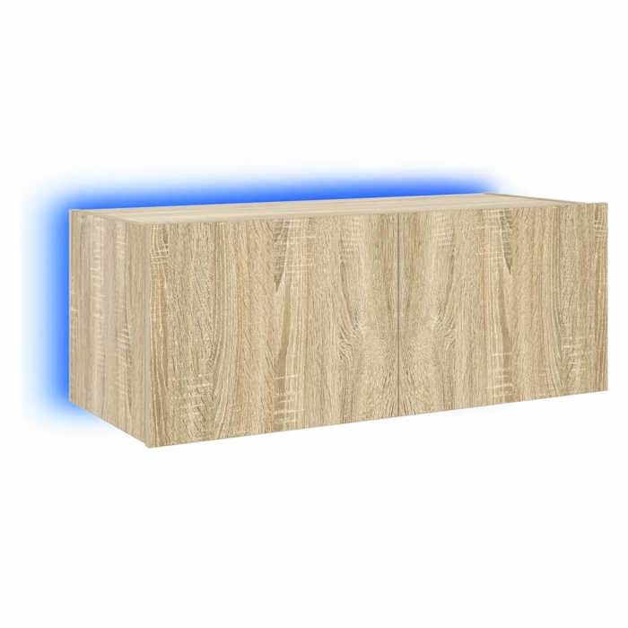 En solde Armoire TV murale - CLOUD - Meuble TV Suspendu Flottant - avec lumières LED - - chêne sonoma 80x35x31 cm LL2459