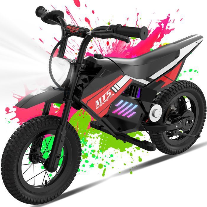 MEGAMOTION Moto &eacute;lectrique enfant Rouge 150W, 2 vitesses 8-16 km/h, pneus tout-terrain 12"", autonomie 10 km, id&eacute;e cadeau