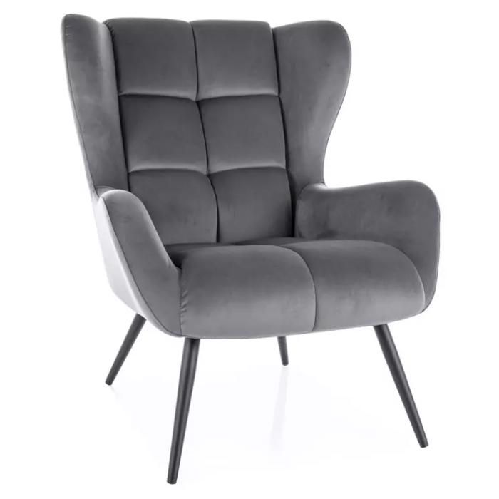 Fauteuils - Meubles&Design - Fauteuil velours gris dossier matelassé pieds métal noir SALISE Fauteuils - Meubles&Design - Fauteuil velours gris dossier matelassé pieds métal noir SALISE