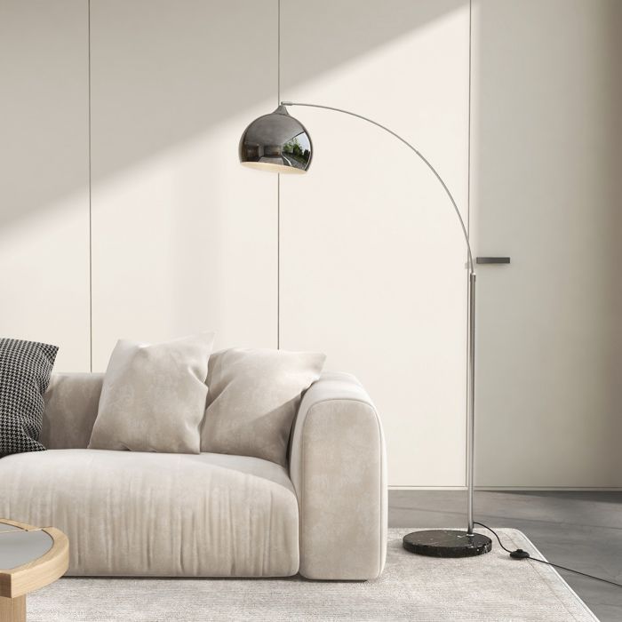 Cocosity Lampadaire Lampe De Salon Arc Réglable Pied Marbre Style Vintage 40W E27 Dim. 100-115L X 30L X 170-180H Cm Noir Gris