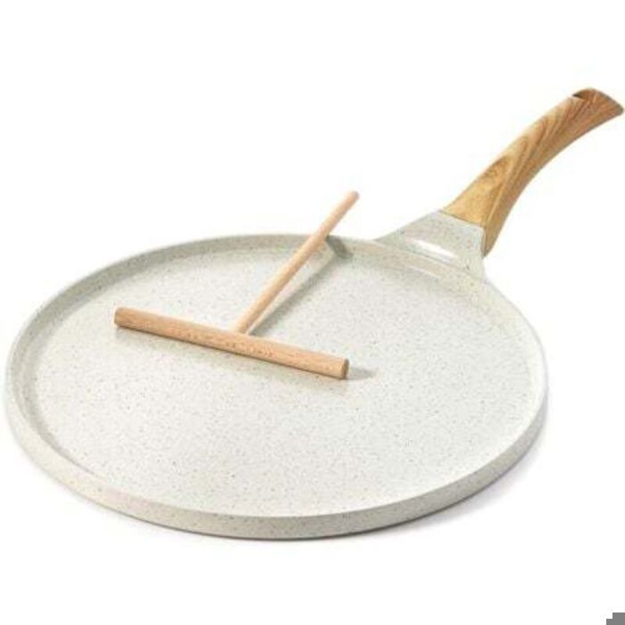 Poêle à Crêpes avec Revêtement Antiadhésive en Naturel Céramique 28cm Induction Crêpière avec Répartisseur de Pâte Poignée Conf