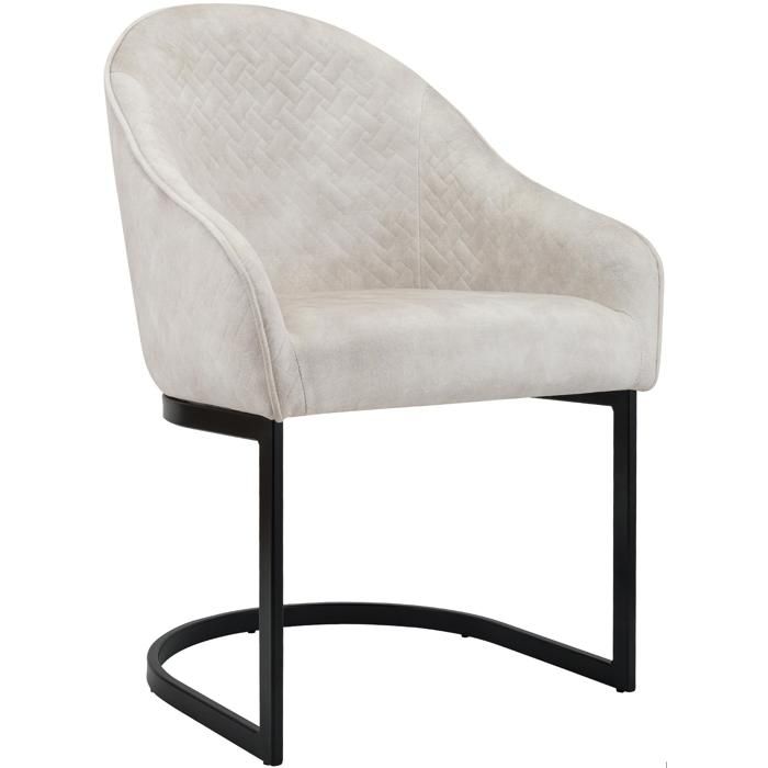 Chaise de salle a manger design dossier arrondi enveloppant assise rembourree velours creme et pietement luge metal 10_0008496
