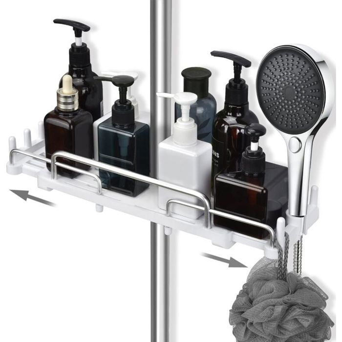 Étagère de douche télescopique - Virex® - 32-48 cm - Sans perçage - Pour barre de 18-25 mm - Blanche - ABS et aluminium