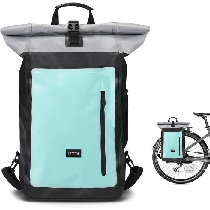 Sacoche Velo Porte Bagage Arriere 100% Imperméable avec Compartiment pour Ordinateur Portable 2 en 1 Sac à Dos & Sacoche Vélo