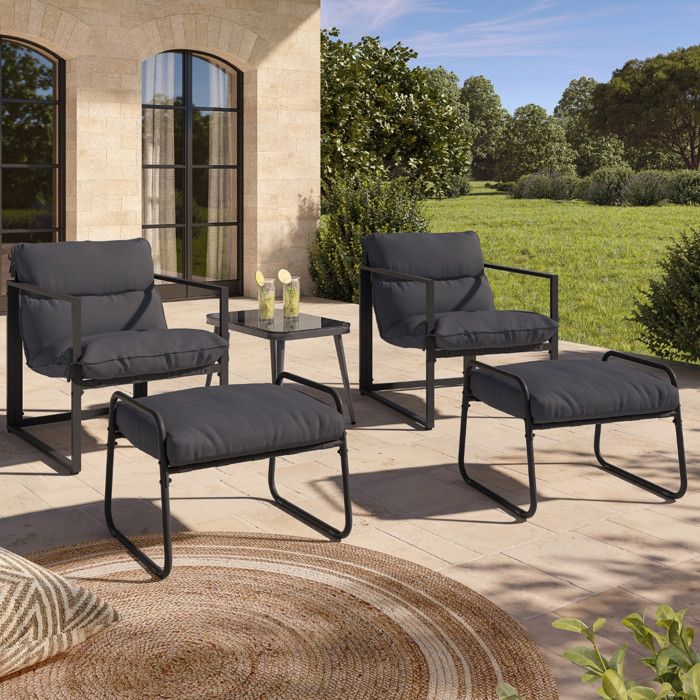 IDMARKET Lot de 2 fauteuils de jardin MARCO avec repose pieds gris coussin gris anthracite IDMARKET Lot de 2 fauteuils de jardin MARCO avec repose pieds gris coussin gris anthracite