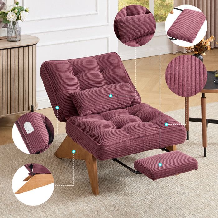 Fauteuil inclinable réglable 127*90*73 cm avec repose-pieds - Fauteuil de chambre - Fauteuil de détente rouge