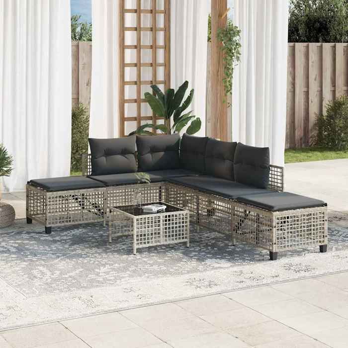 Salon de jardin dangle avec coussins 3 pcs - moderne - SOFA-SET - gris clair rotin CC928