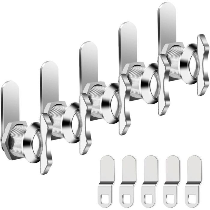 Lot de 5 serrures à came décalées serrure à bouton rotatif pour tiroir boîte aux lettres armoire de camping-car cylindre de se