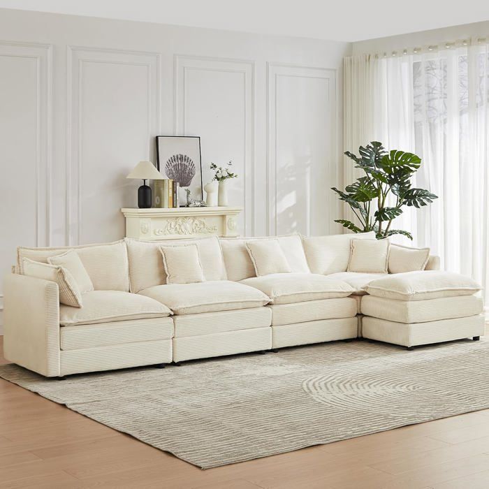 JIEXI Canapé modulaire en forme de L canapé sectionnel pour salon chambre à coucher bureau et appartement (4+1 places beige)