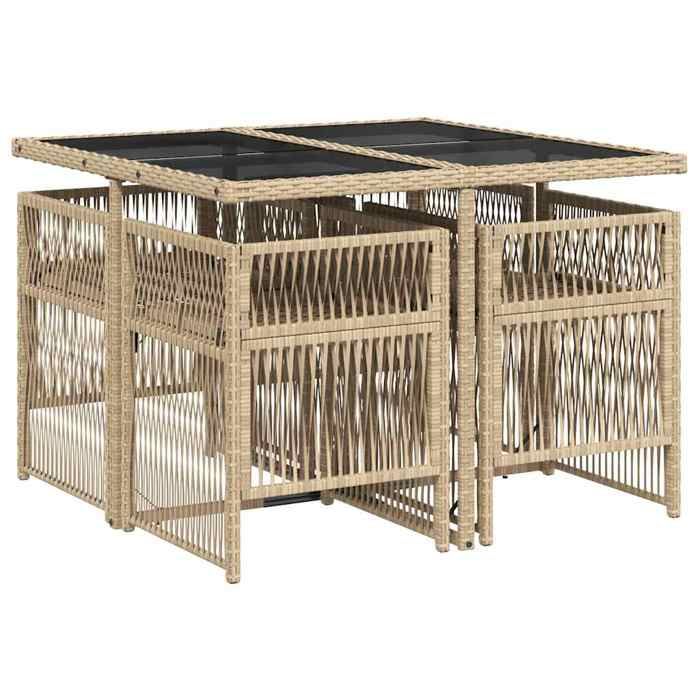 Set salon dExtérieur - Table et 4 Chaises Beige - Ensemble à manger de jardin coussins 5 pcs - mélange beige rotin 50.6 Kg 5 71002