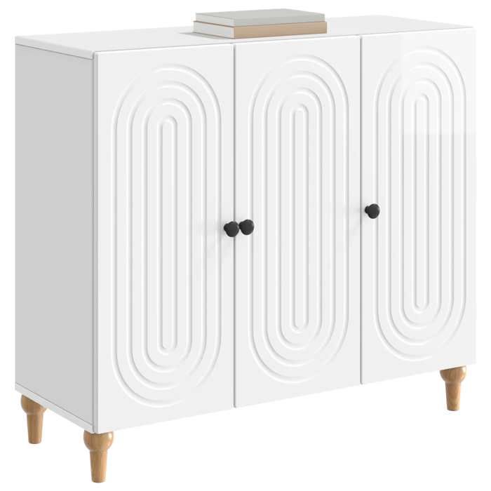 Buffet bas séjour{1 pièce}meuble de rangementdesign épuré Blanc brillant 89 x 345 x 80 cm Bois dingénierie sth58q47