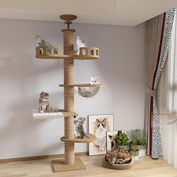 Arbre à Chat tendeur de Plafond Capsule Spatiale hamac pour Chat entièrement enveloppé Corde en sisal (240~250 cm 265-275 c