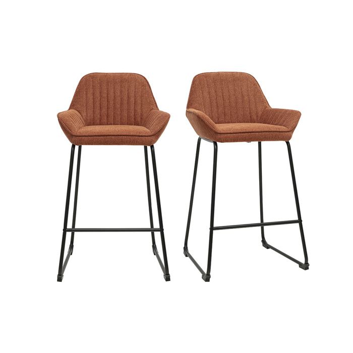 Miliboo - Tabourets de bar en tissu effet velours texturé terre brûlée et métal noir H68 cm (lot de 2) RONNIE