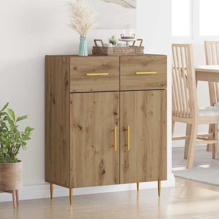 {Marron}Buffet bahut - Moderne-design - bois dingénierie - chêne artisanal - 2 portes - avec poignées - Pour salon - 695x34x90 cm
