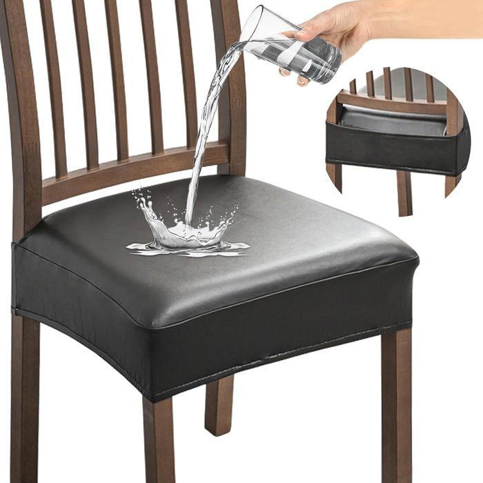 Lot de 6 housses de siège de chaise en similicuir extensible imperméable amovible et lavable pour chaises de salle à manger noir