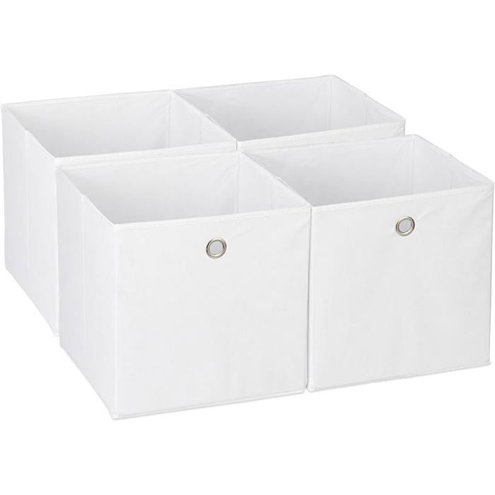Pack 4 bacs rangement pliables 30x30x30cm bnc étagère trou pratique