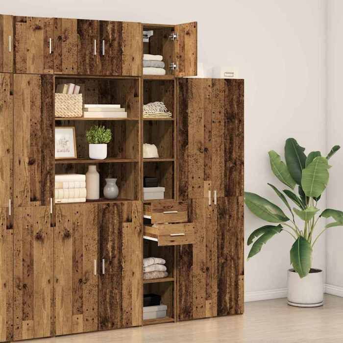 Lot de 2 Armoire de rangement élégant - ECOHOME - bois - bois ancien - 30 x 425 x 225 cm - 1 porte - 2 tiroirs@237635