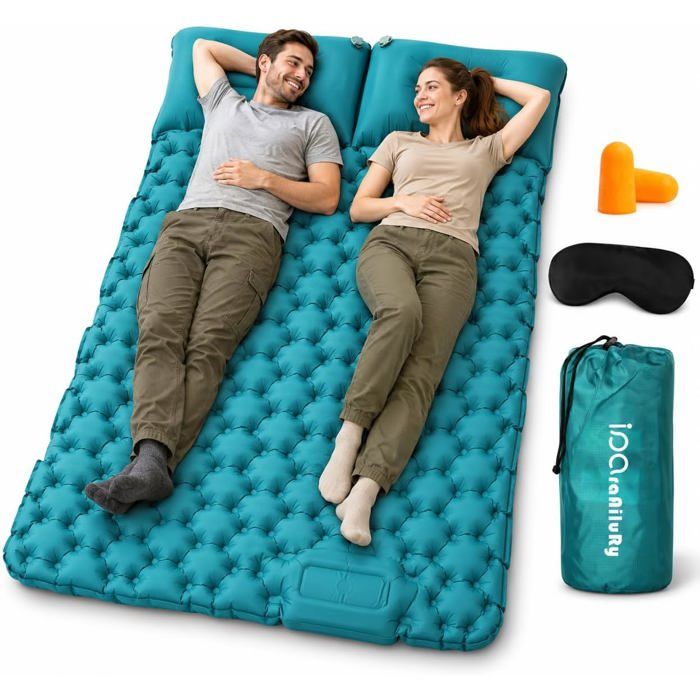 Matelas Camping Autogonflant 2 Places Avec Pompe À Pied Tapis Pneumatique Portable Pour Randonnée Plage Voyage Et Pique-Nique