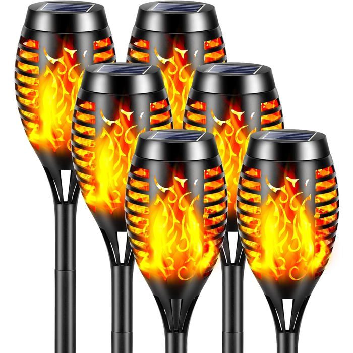 Melvyno Lumières Flamme Solaire Exterieure 6 Pièces 12 LED Lampe Solaire Flamme Torche Jardin Exterieur Étanche IP65 Lumiere Tor