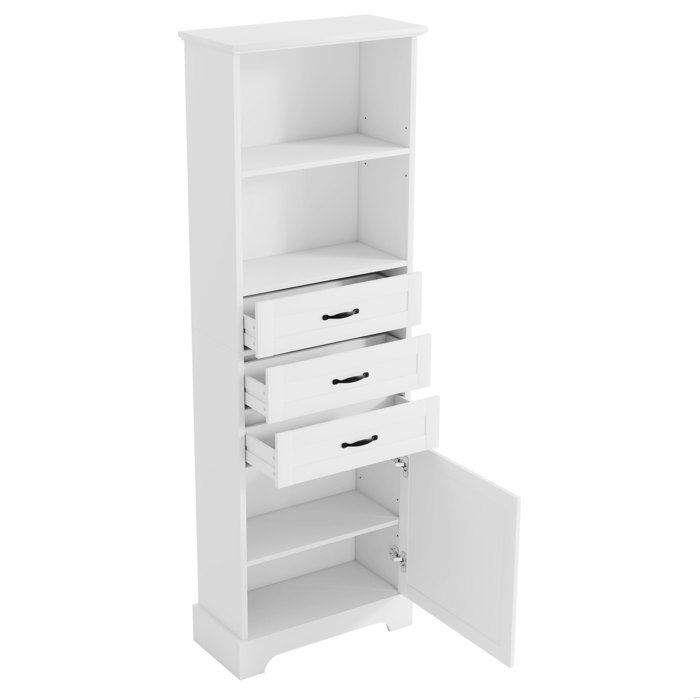Colonne de salle de bain - MDF - 3 tiroirs étagères ouvertes placard - Blanc