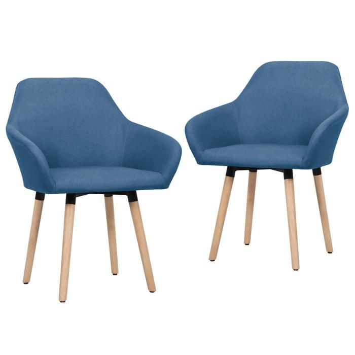 Chaises à Manger Lot de 2 Bleu 62 x 54 x 835 cm en tissu et bois avec accoudoirs pour Salle à Manger et Cuisine 94652
