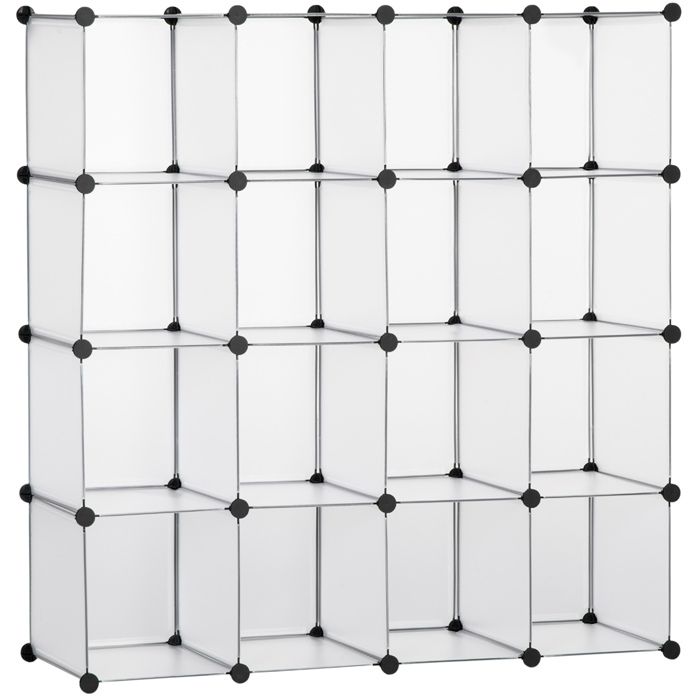 Étagère modulaire à 16 cubes – meuble de rangement DIY en acier – blanc – 125 x 32 x 125 cm