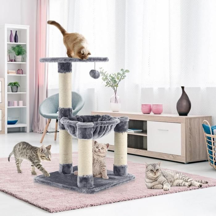 Arbre à chat multiniveaux gris griffoirs sisal hamac douillet plateforme haute stable et compact pour chats