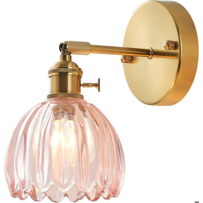TOKIUS Applique Murale Vintage Abat-jour en Verre Industriel Lampe Laiton avec Interrupteur pour Chambre Salon Couloir
