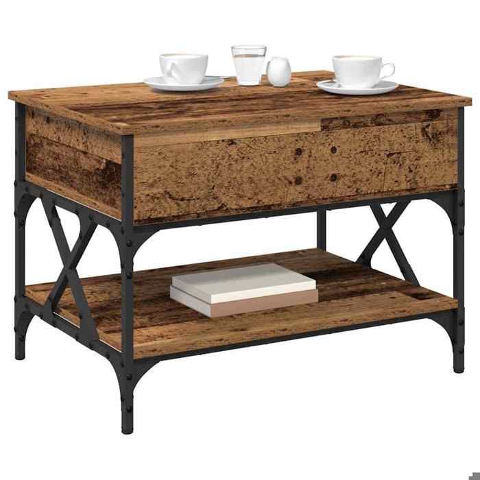 Table basse Bois Ancien - vidaXL - 70x50x50 cm - bois d’ingénierie - Capacité 60 kg - Cadre en métal - Dessus robuste 781242