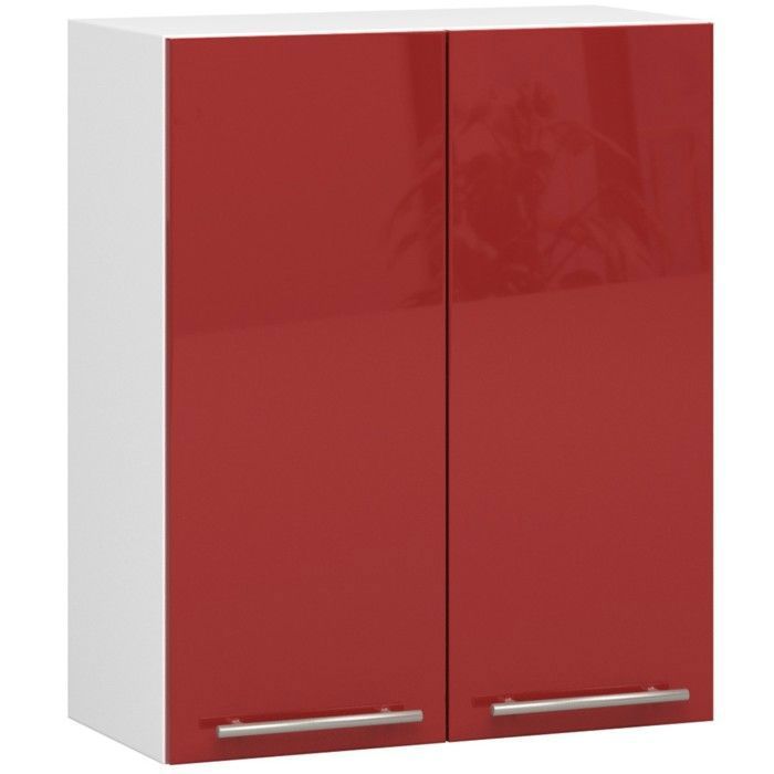 Meuble de cuisine haut AKORD W60 OLIWIA modulable Blanc 60 cm 2 portes façade Rouge Brillante 2 étagères 60x30x72 cm