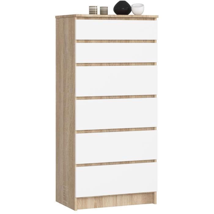 Commode AKORD K60 Chêne Sonoma 60 cm 6 tiroirs façade Blanche 60x40x130 cm Commode AKORD K60 Chêne Sonoma 60 cm 6 tiroirs façade Blanche 60x40x130 cm