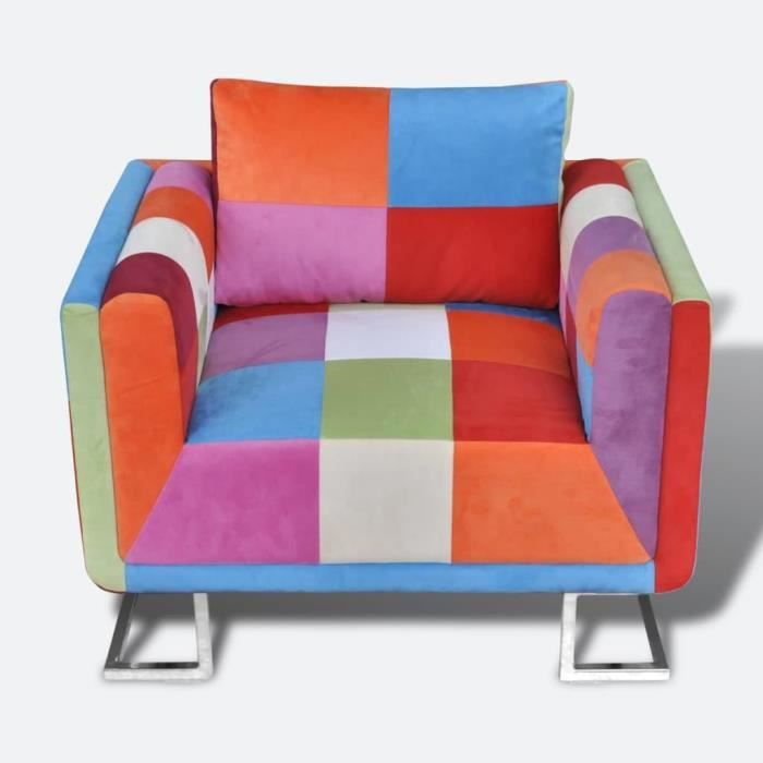 fauteuil pieds chrome avec design de patchwork en tissu 85,5 x 63 x 74 cm