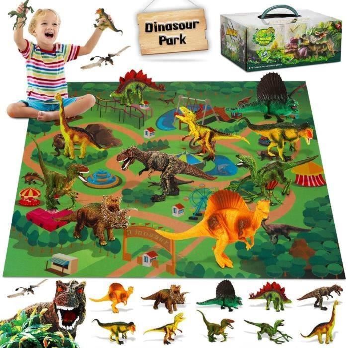 Jouets De Dinosaure Pour Les Enfants 3-5 Avec Tapis De Jeu D'Activité Et Arbres, Jeu De Dino Comprenant T Rex Triceratops V Locir