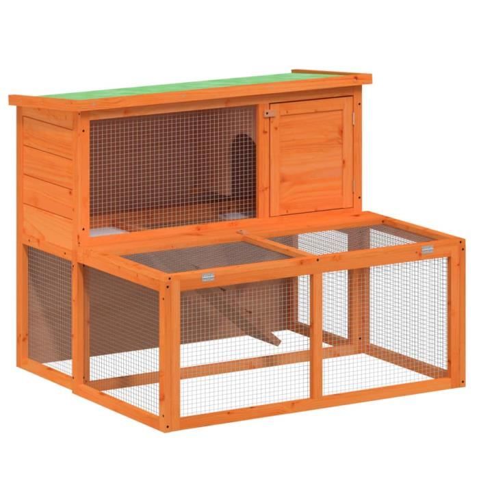 Clapier - ASH - 102x90x845 cm - Bois de pin massif - Extérieur - Pour lapins