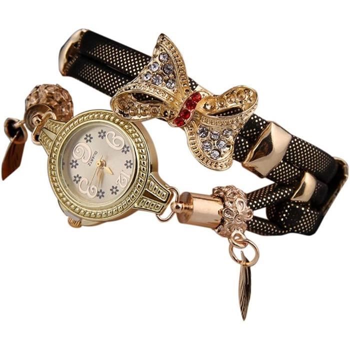Montre Femme Pas Cher Vintage Elegant Papillon Montre Bracelet Analogique Quartz Pendentif Luxe Mignon Mariage La Mode Cadea u703 Marron Achat vente montre de gousset Cdiscount