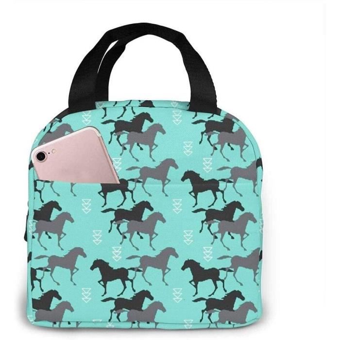 Sac à Déjeuner Isotherme Enfant Cheval Fleurs - Sac Fourre-Tout Réutilisable École Pique-Nique