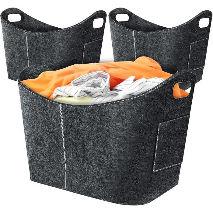 Panier à lessive en feutre, poignée, 28l corbeille de rangement chambres, bain,HxD45 x 30 cm,anthracite, Relaxdays | Leroy Merlin