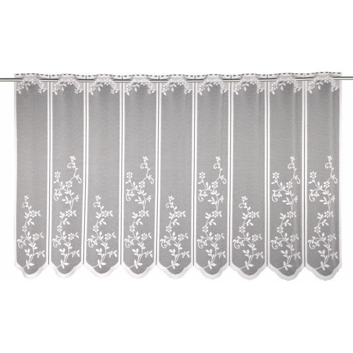 Rideau Brise-bise Blanc 120x55cm - Motif Cercles - 100% Polyester - Pour Cuisine/Salle De Bain