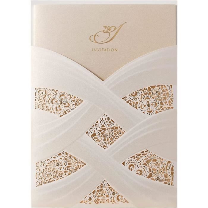 Invitation Découpe Laser Bleue Personnalisable Lot De 50 Cartes D'invitation Mariage En Forme De Cœur Creux - Papier Cartonné, Enveloppes Incluses, Modèle Imprimable, Couleur Bleu