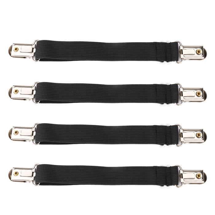 4Pcs Attaches Drap de Lit Housse Matelas Canapé Réglable Sangle Housse de Maintient Tendeur Draps Bretelles Noir